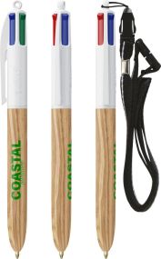 BIC® 4 Colours Wood Style with Lanyard inkl. 1c-Siebdruck als Werbeartikel