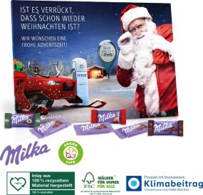 Tisch-Adventskalender mit Milka Schokolade Mix, Klimaneutral, FSC® als Werbeartikel