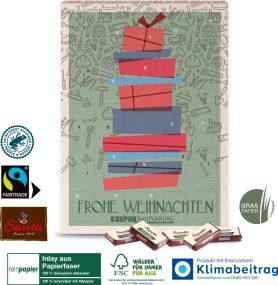 Wand-Adventskalender aus Graspapier mit Fairtrade-Kakao Organic, Klimaneutral, FSC® als Werbeartikel