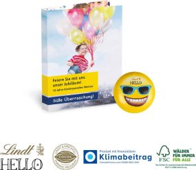 Werbe-Klappkarte mit Lindt HELLO Mini Emoti als Werbeartikel