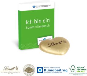 Werbe-Klappkarte mit Lindt Schokoherzen, 20g als Werbeartikel