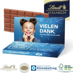 Grußkarte mit Schokoladentafel von Lindt, 100 g als Werbeartikel