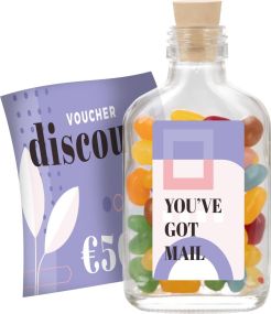 Flaschenpost aus Glas mit Jelly Beans als Werbeartikel