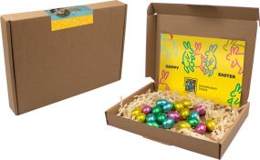 Schachtel mit Ostereiern im Nest als Werbeartikel