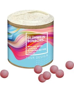 Papier-Werbedose mit Glühweinbonbons