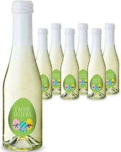 Oster-Piccolo - 6 x Secco Piccolo 0,2 l - Flasche klar, Kapsel weiß