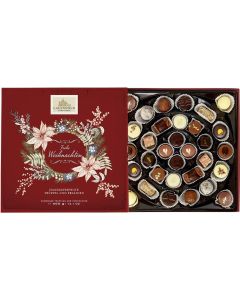 Weihnachtspräsent Trüffel und Pralinen-Auslese mit Einschieber, 400g mit Alkohol