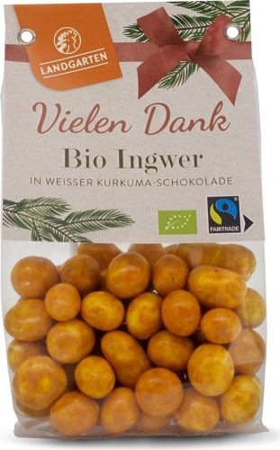 Landgarten Bio Ingwer Weißer Kurkumaschoko 170g als Werbeartikel