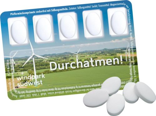 Smart Card mit zuckerfreien Pfefferminzpastillen als Werbeartikel