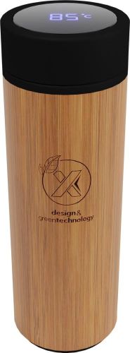 SCX.design D11 500 ml Smart Flasche  aus Bambus mit Leuchtlogo als Werbeartikel