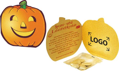 Klappkärtchen Halloween - Kürbis - inkl. 1-4 c Logo-Digitaldruck als Werbeartikel