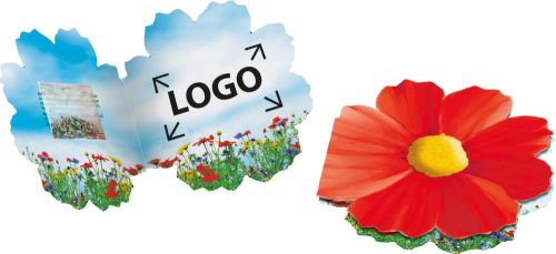 Klappkärtchen Blüte - bunte Blumenmischung - inkl. 1-4 c Logo-Digitaldruck als Werbeartikel