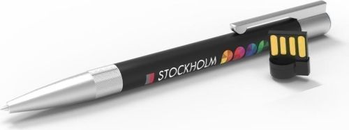 USB Pen Stockholm Black (Blue ink), 2 GB Basic als Werbeartikel