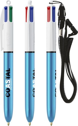 BIC® 4 Colours Shine Kugelschreiber + Lanyard inkl. 1c-Siebdruck als Werbeartikel