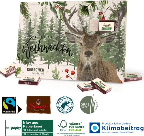 Tisch-Adventskalender Organic mit Fairtrade-Kakao auf Graspapier als Werbeartikel