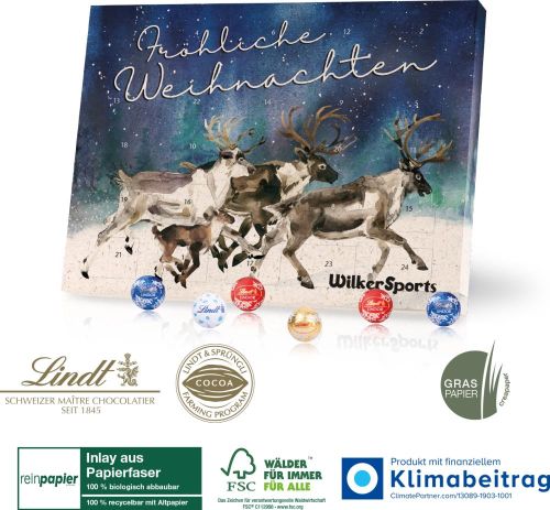 Adventskalender aus Graspapier Lindt Gourmet Edition Organic als Werbeartikel