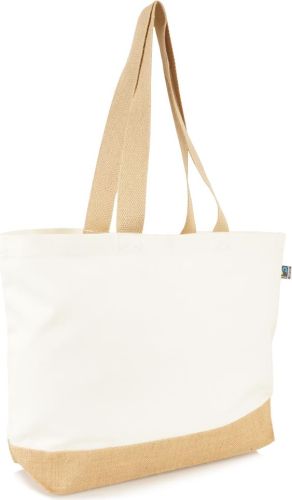 Shopper aus Fairtrade Canvas mit Juteboden als Werbeartikel