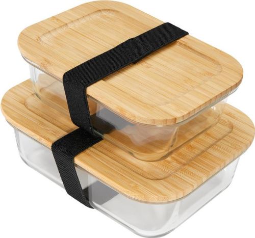 Hitzebeständige Glas-Lunchbox mit Bambusdeckel, 1050 ml als Werbeartikel