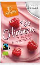 Landgarten Bio Himbeere in Beeren Schokolade 50g als Werbeartikel