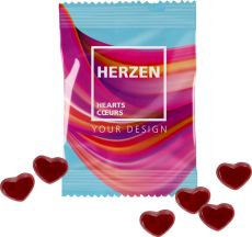 Fruchtgummi Herzen 10 g inkl. Werbedruck, kleine Mengen als Werbeartikel