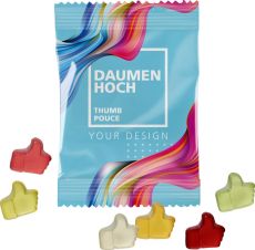 Fruchtgummi Daumen Hoch 10 g, inkl. Werbedruck, kleine Mengen als Werbeartikel