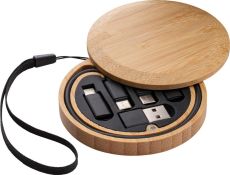 6-in-1 Ladekabel Reeves-Convertics Bamboo als Werbeartikel