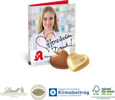 Werbe-Klappkarte mit Lindt Schokoherzen, 5g als Werbeartikel