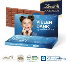 Grußkarte mit Schokoladentafel von Lindt, 100 g als Werbeartikel